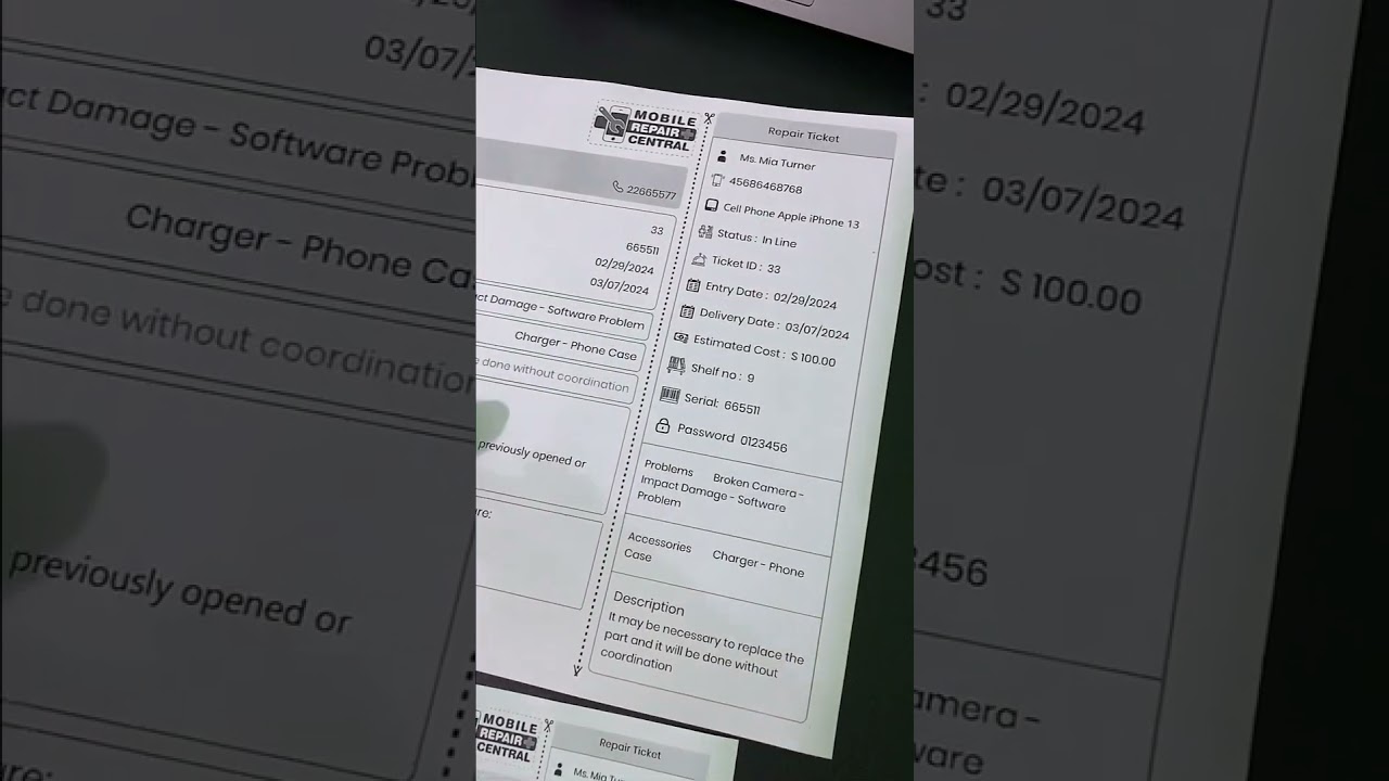 Print Repair Ticket Form  