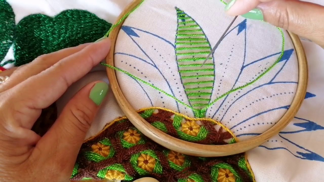 Bordado fantasía para hojas de la piña (muy fácil) 🍍🍍🍍🍍