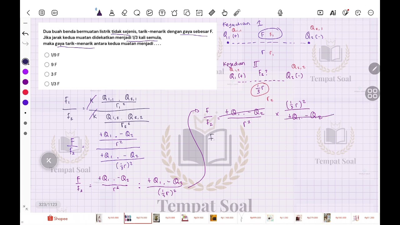 SOAL GAYA COLOUMB MUATAN Dua buah benda bermuatan listrik tidak sejenis, tarik-menarik dengan gaya