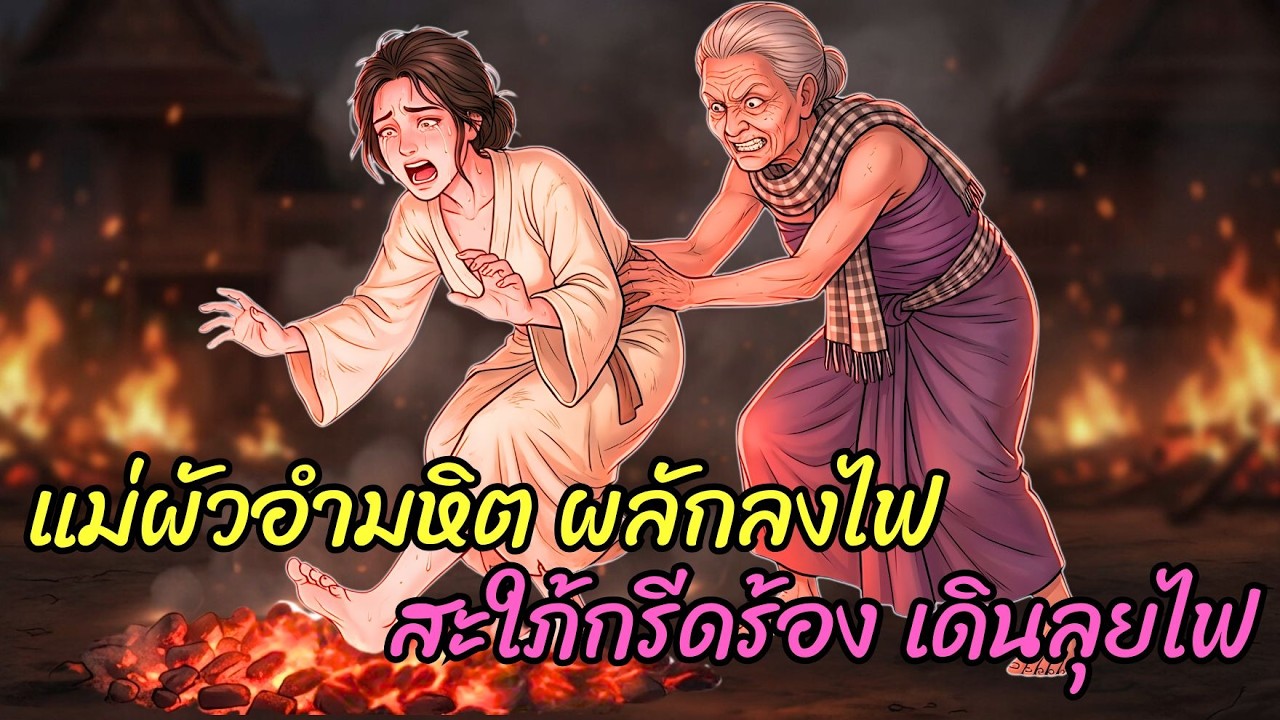 แม่สามีใจร้ายและไร้หัวใจลากลูกสะใภ้ไปบนกองถ่านที่กำลังลุกไหม้ และนี่คือจุดจบอันน่าเศร้า