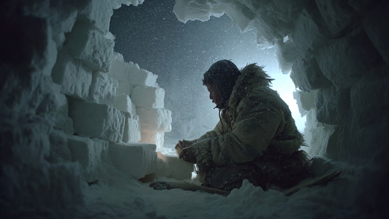 A Day Inside an Inuit Snow Shelter During Arctic Winter Darkness