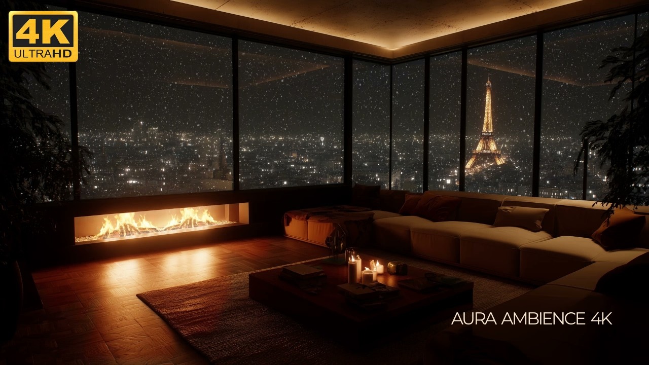 Cozy Winter Night in Paris | Fireplace & Soft Piano for Relaxation and Sleep