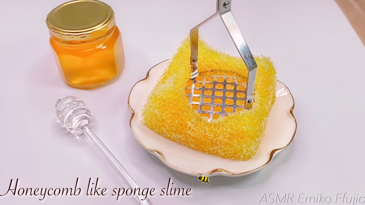 【ASMR】🍯低密度はちみつパチパチスポンジスライム🐝【音フェチ】Honeycomb like crunch sponge slime 꿀 스폰지 슬라임