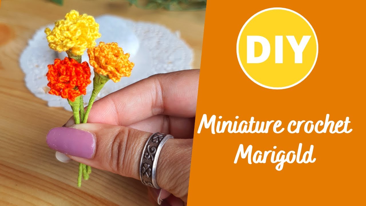 Crochet miniature marigold flower/ Beginner friendly tutorial