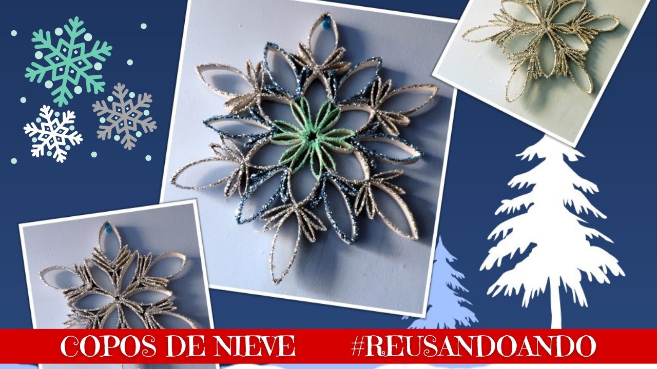 Como hacer ❄COPOS DE NIEVE con rollos de papel #REUSANDOANDO***Gaby Cositas🍭***