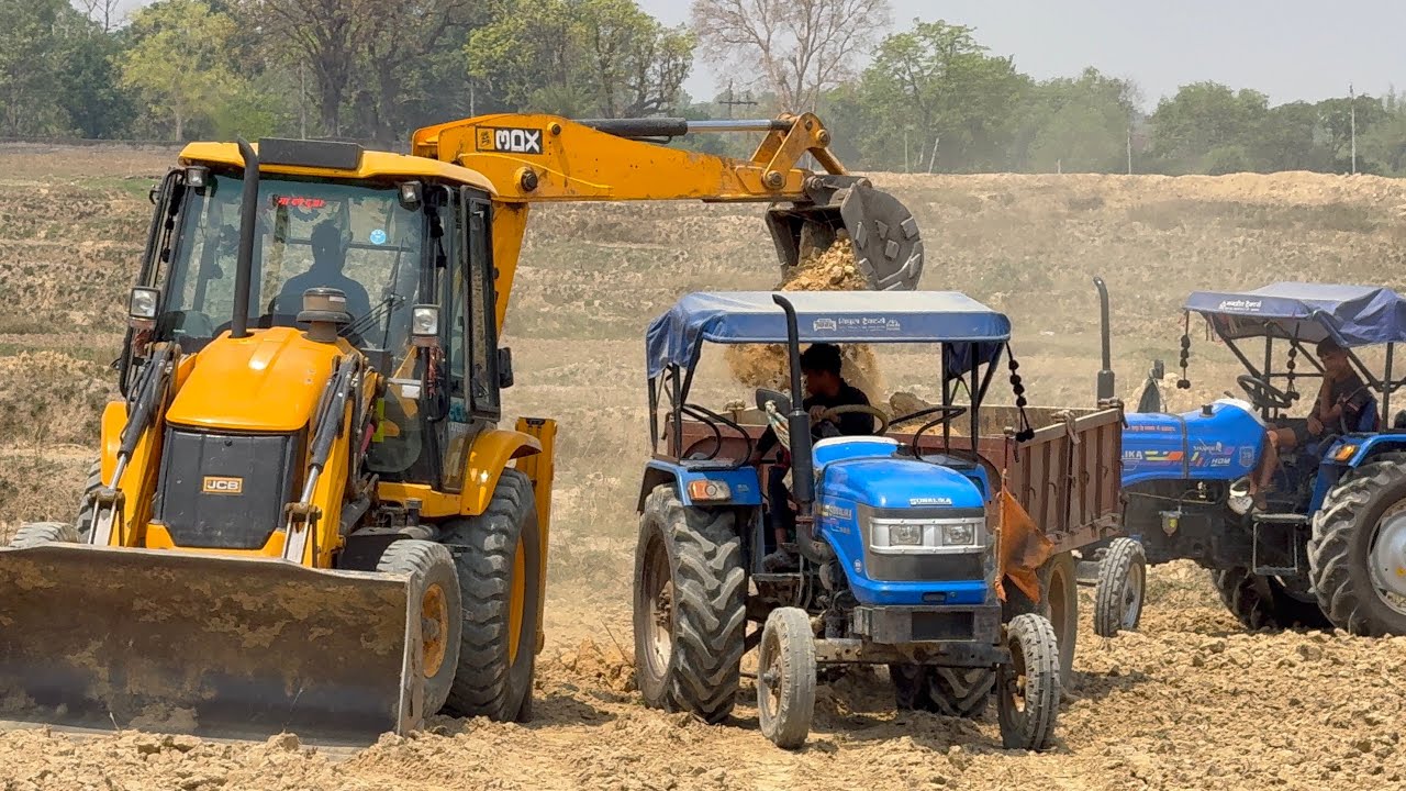 JCB 3DX Xpert Loading Mud In Sonalika Mahindra Sawraj Tractor🚜JCB Tractor Working Video JCB buldozer