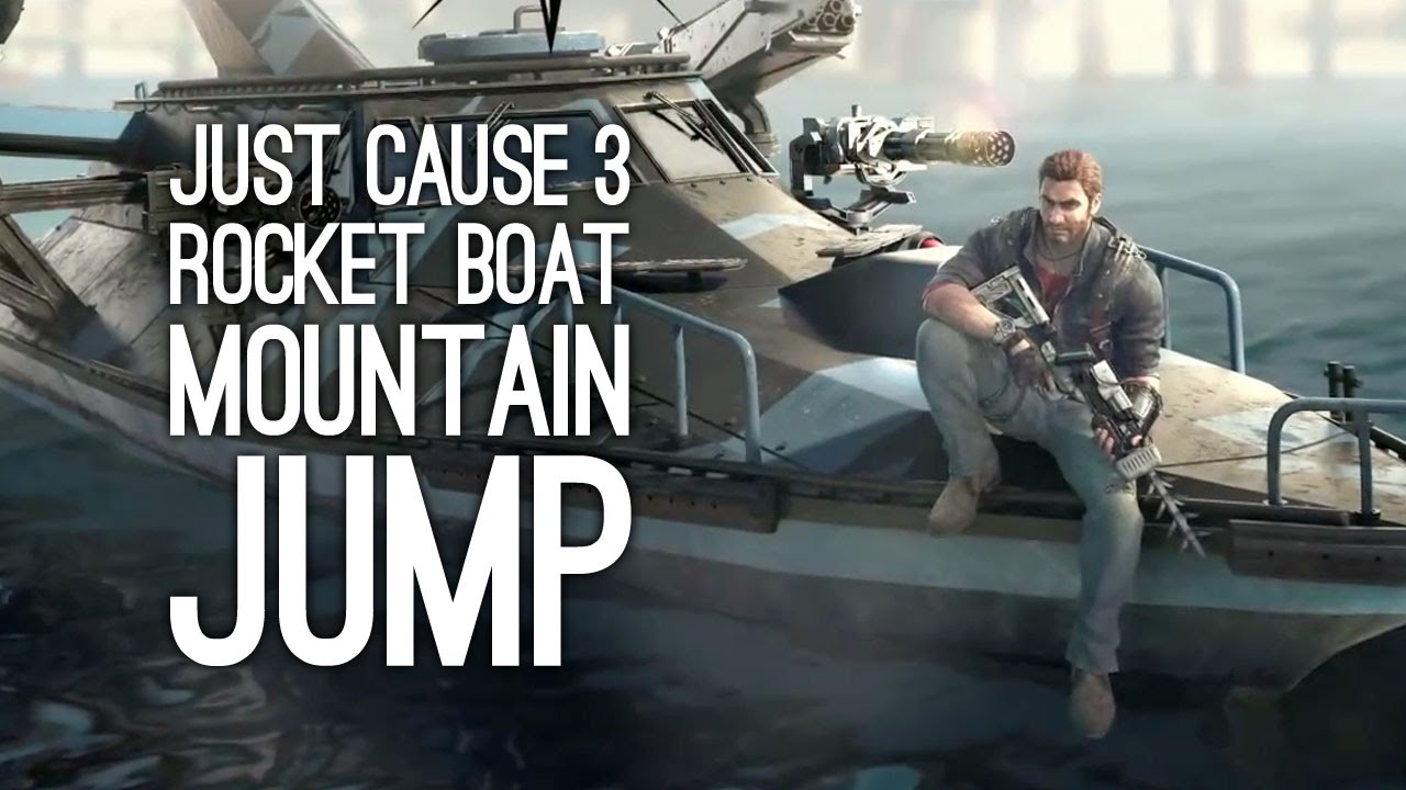 Just Cause 3 Rocket Boat Mountain Jump Challenge (Just Cause 3 DLC Bavarium Sea Heist Gameplay)