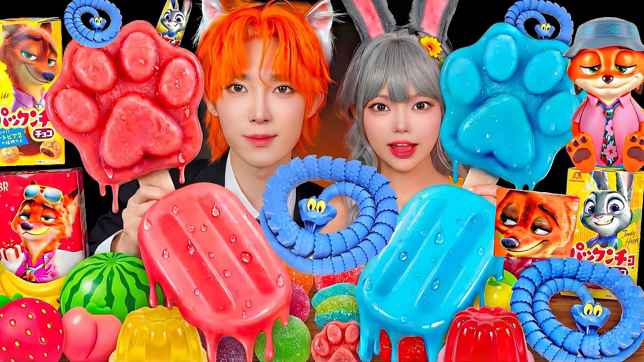 ASMR MUKBANG ZOOTOPIA FOOD PINK ICE CREAM HONEY JELLY CANDY CHOCOLATE DESSERTS MUKBANG EATING SOUNDS