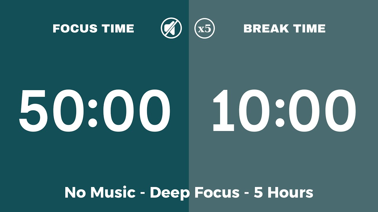 5-Hour Silent Pomodoro Timer (50/10) | No Music, Deep Focus, Minimal Study Session