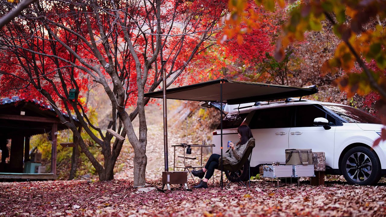 [4K] 단풍 차박하러오세요🍂🍁, 화목난로로 따뜻하게 동계캠핑하기🔥,  솔로캠핑, solo camping, car camping, 위너웰, 스노우피크IGT