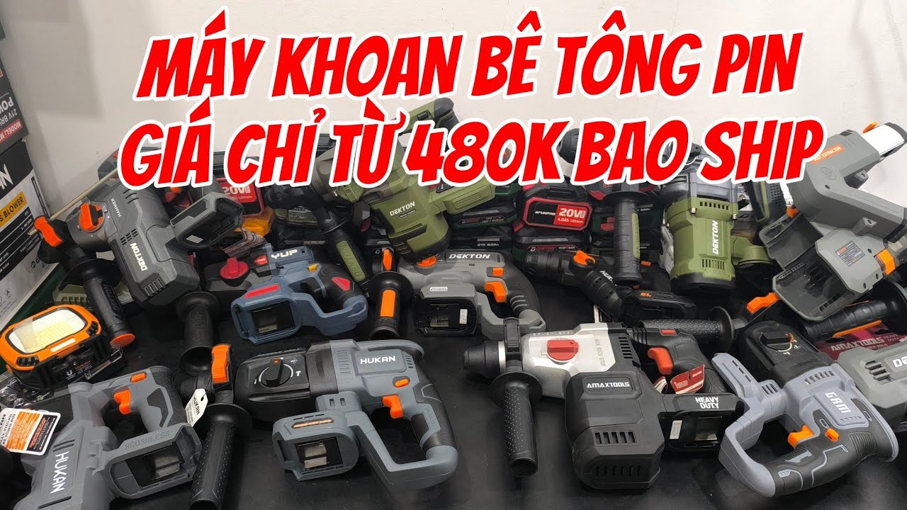 Khoan bê tông Pin các hãng giá từ 480k bao ship . Combo Pin xả 120A kèm sạc 6.5ah giá siêu tốt