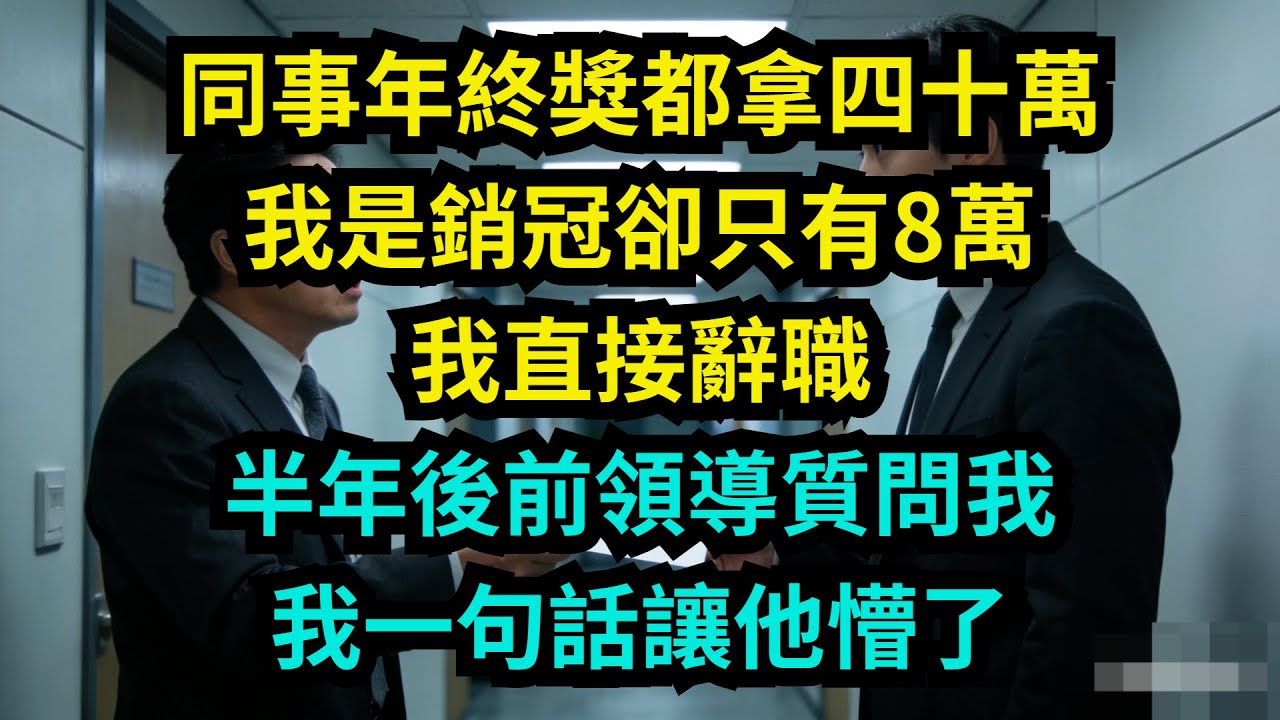 同事年終獎都拿四十萬，我是銷冠卻只有8萬，我直接辭職，半年後前領導質問我，我一句話讓他懵了【奇聞秘事】#奇聞#秘事#故事 #职场 #职场故事 #奖金