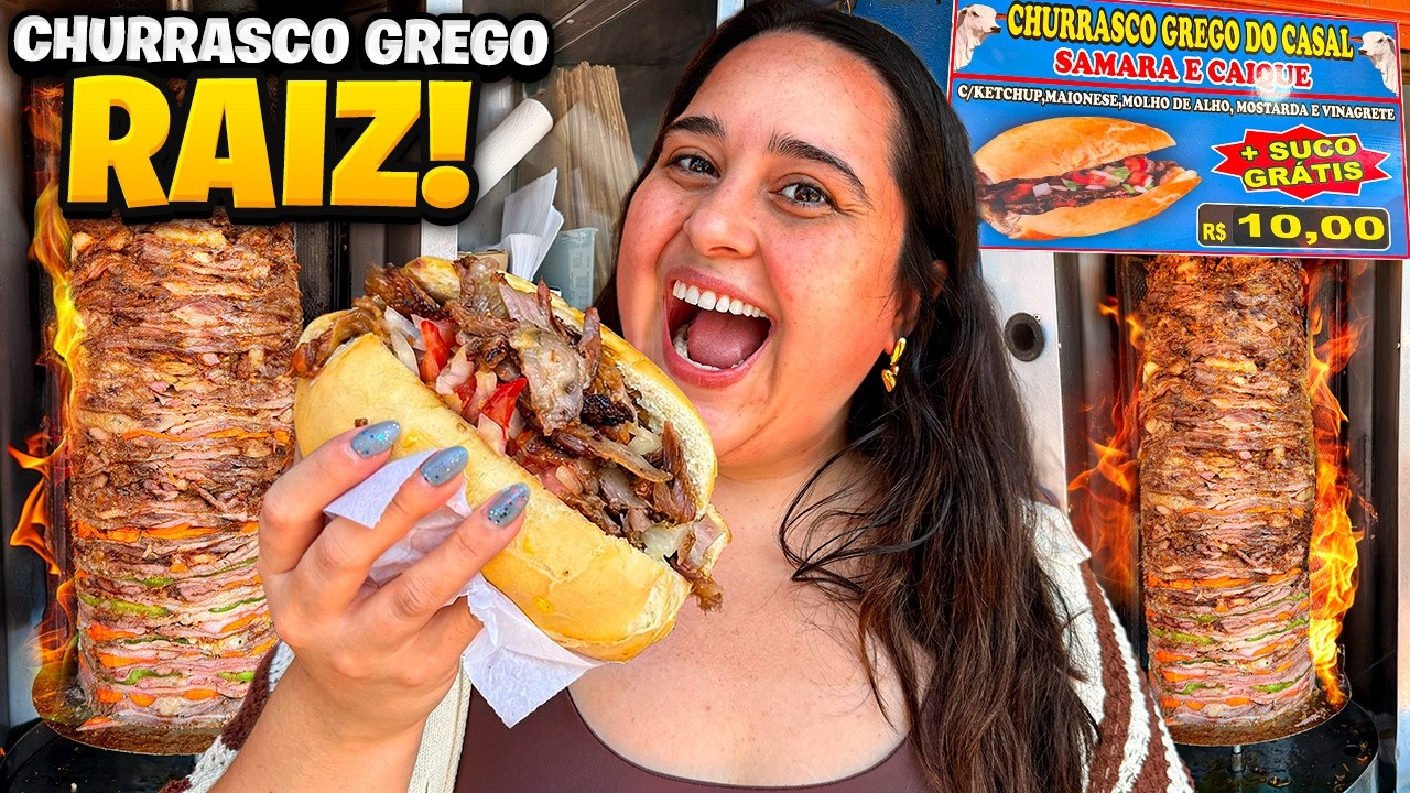 CHURRASCO GREGO RAIZ NO CENTRO DA CIDADE | COMIDA DE RUA + VLOG
