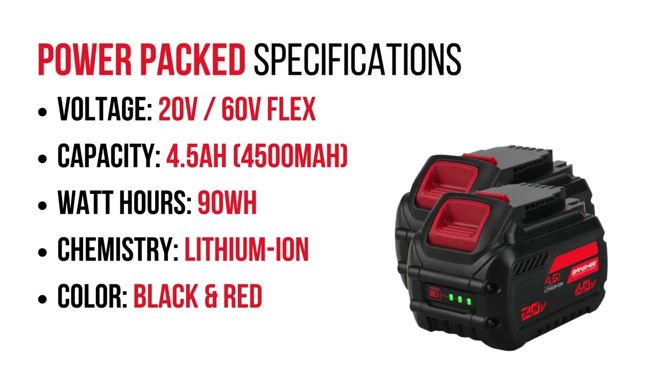 Banshee 4.5Ah Replacement Battery for DeWalt 20V/60V FLEX MAX - Power All Your DeWalt Cordless Tools