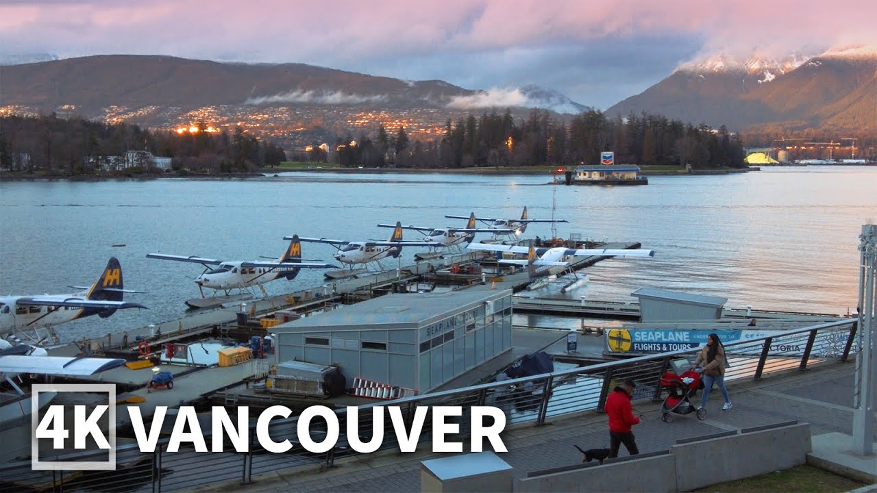 【4K】Downtown Vancouver Walk in Winter - from Sunset to Night (Binaural City Sounds)