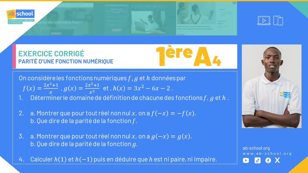 [Maths] 1ère A4 - Parité d'une fonction -  Exercice d'application #1