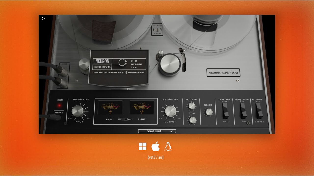 Neurontape 1972 plugin showcase: authentic vintage Japanese tape reel-to-reel machine emulation