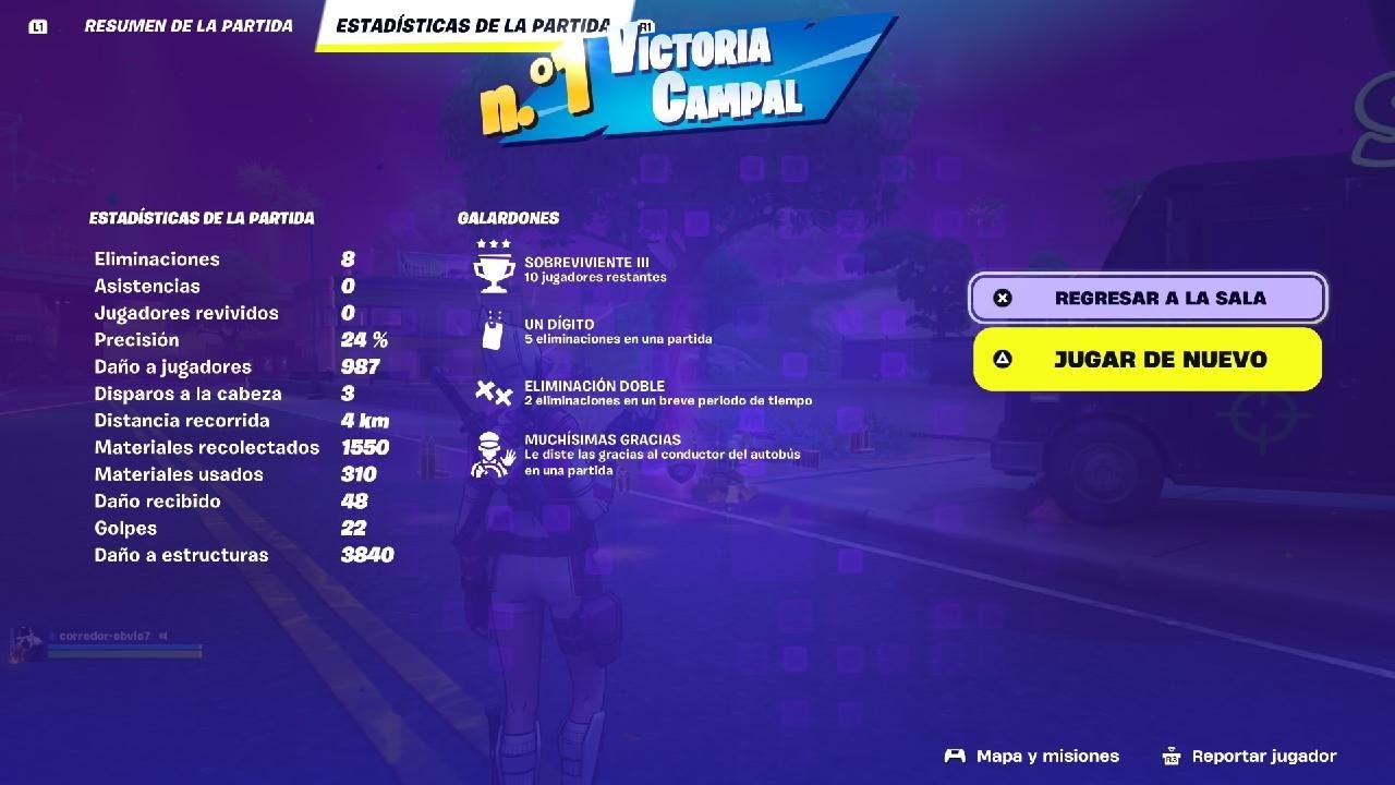 Fortnite Victoria con Paquito en Construcción