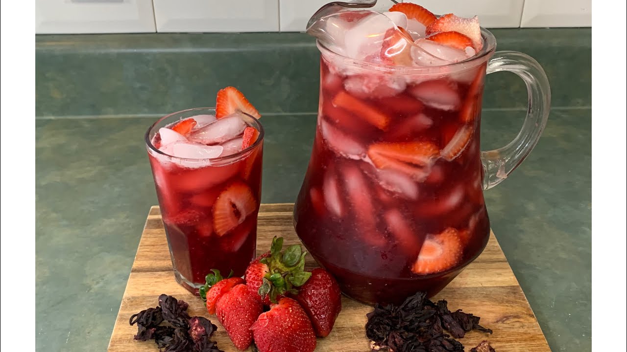 Agua de jamaica con fresas súper deliciosa