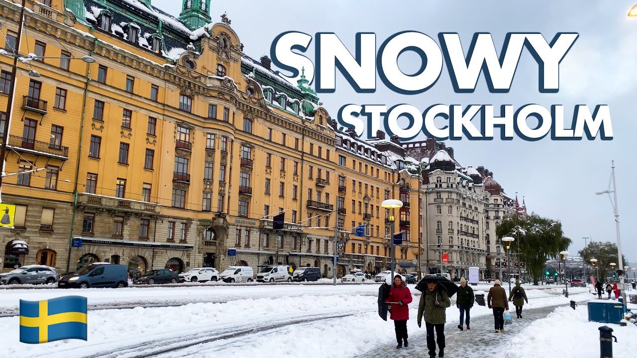 Snowy Walk in Stockholm, Sweden | Strandvägen - Djurgården (4K, 60fps)