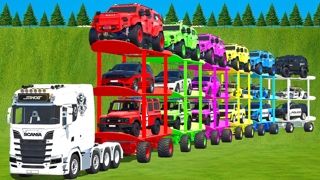 TRIPLE TRAILER COPS TRANSPORT TERRAIN 4X4, SHERIFF, POLICE, AMBULANCE, FIRE DEPARTMENT! FS 25