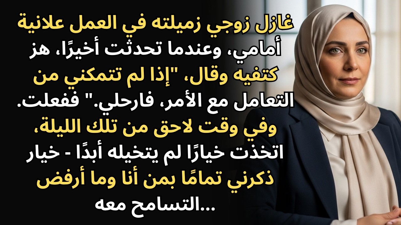غازل زوجي زميلته في العمل بوقاحة... والقرار الذي اتخذته تلك الليلة غير كل شيء
