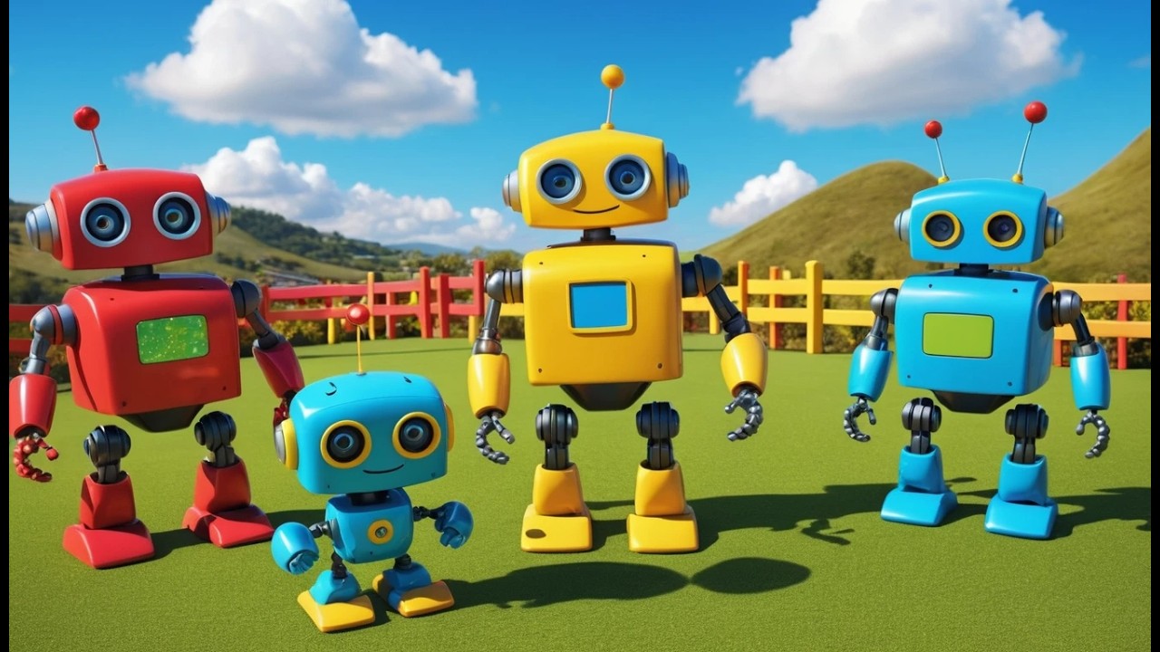 Vier Kleine Speelgoedrobots Draaien, Draaien, Draaien 🤖 | Interactief Robotliedje & Tellen