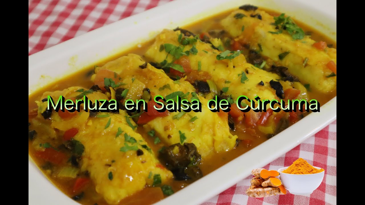 Como hacer fácilmente merluza con salsa de curcuma, receta paso a paso