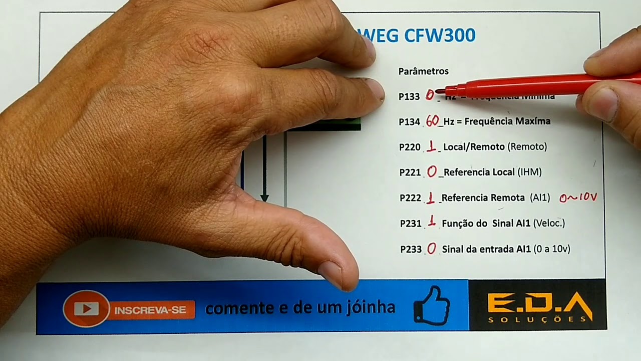 Inversor Weg CFW 300 conexões, parametrização gira/para, potenciômetro...