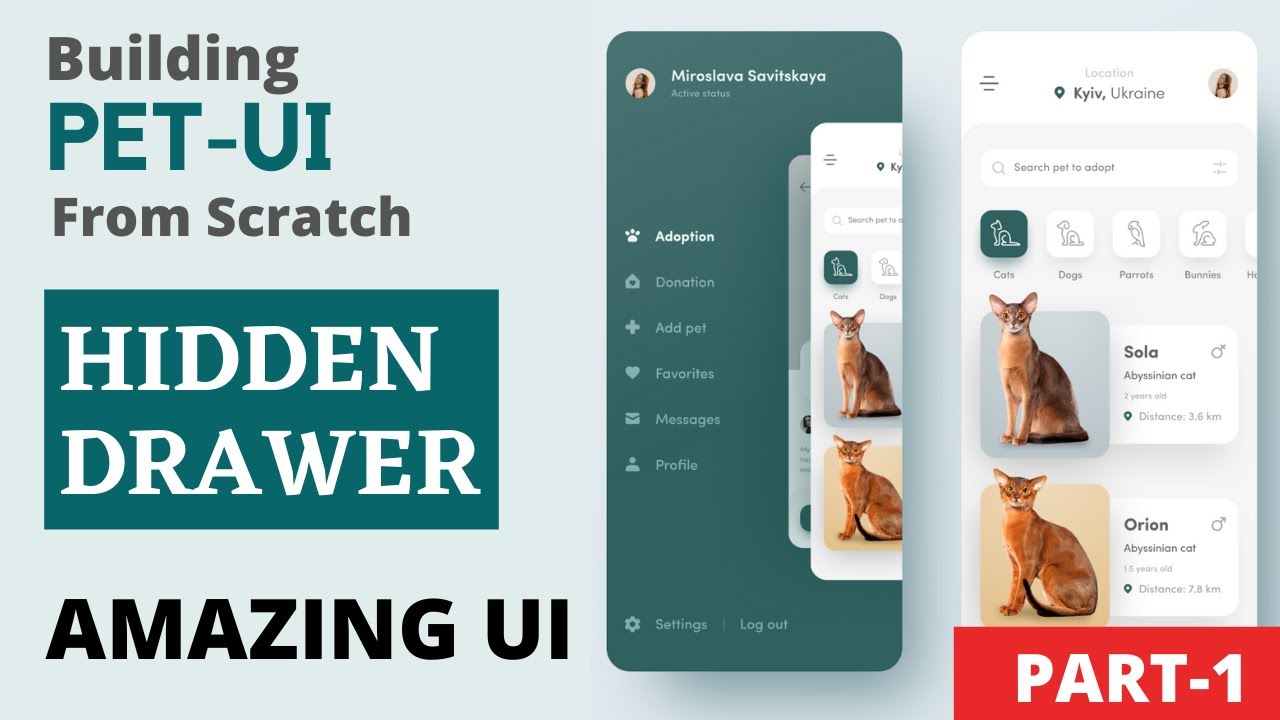 Flutter UI from scratch | Hidden Drawer | Pet UI Part 1