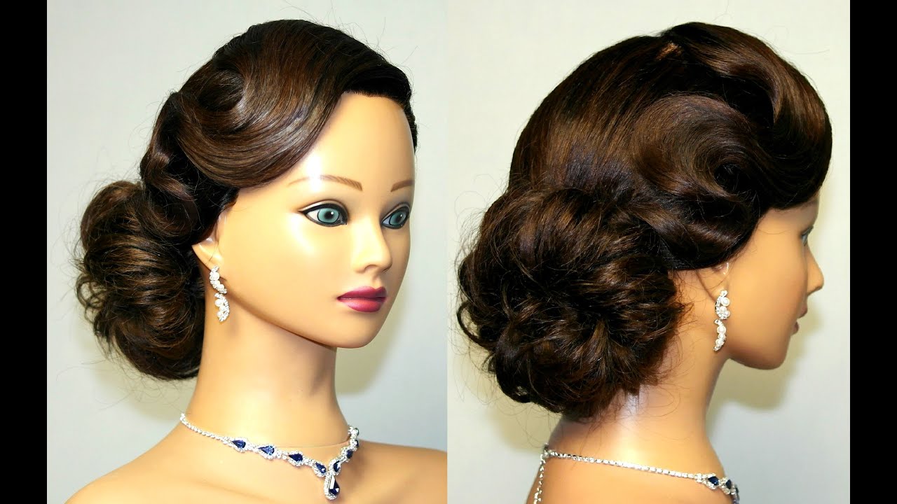 Vintage updo, hairstyle for medium long hair.