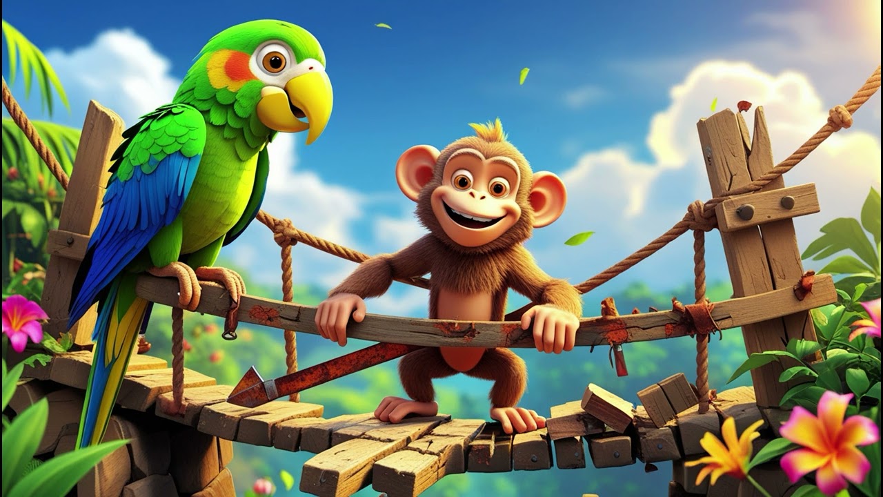 Parrot & Monkey Fix the Broken Bridge &ndash; Nursery Rhymes & Kids Songs