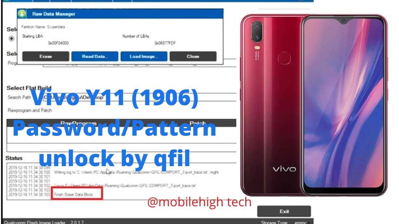 Vivo 1906 ( Y11) Hard reset by QFIL Tool | Vivo y11 Pattern / Password / Pin /unlock by test ponit