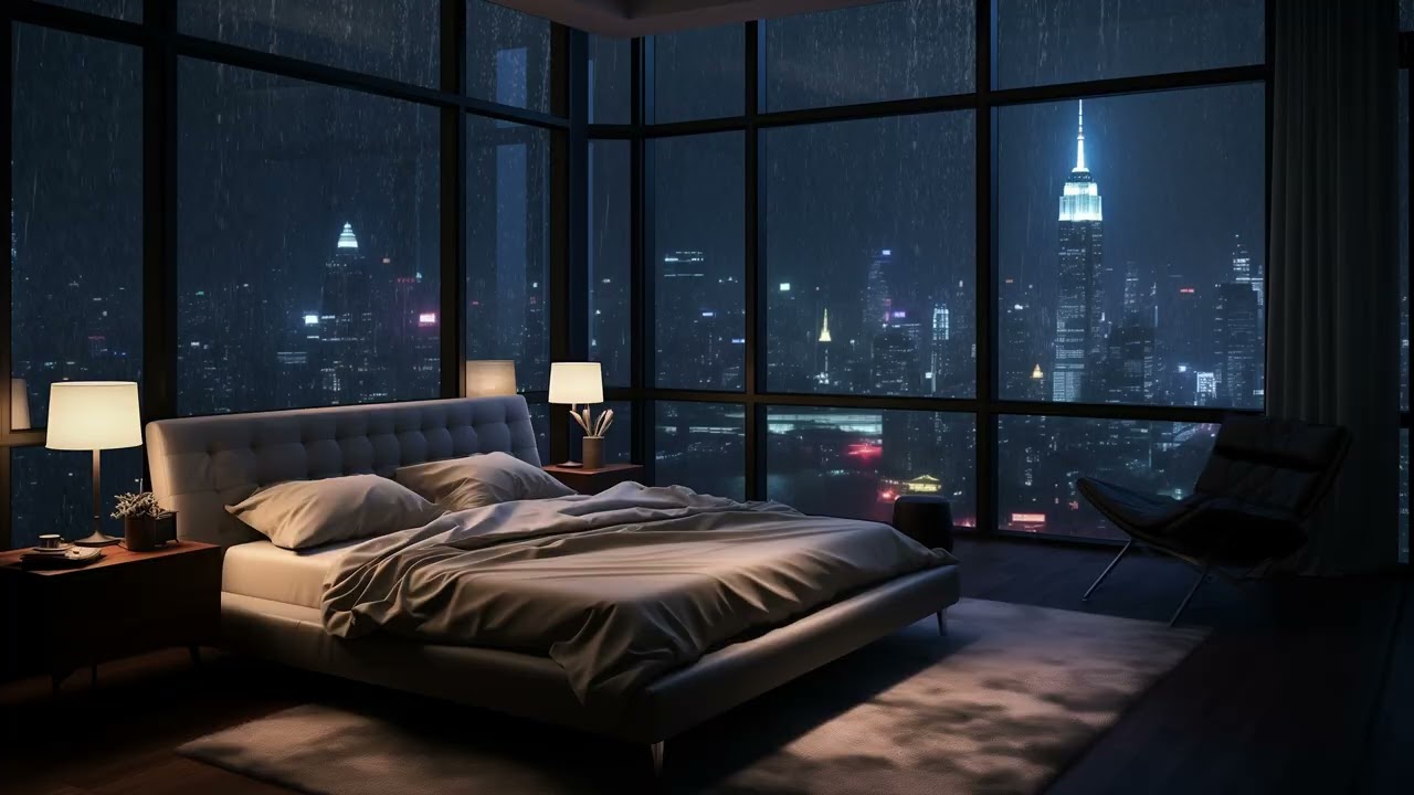 No ADS 🌧️Cozy Rainy Night in the City  Fall Asleep to Urban Rain Sounds