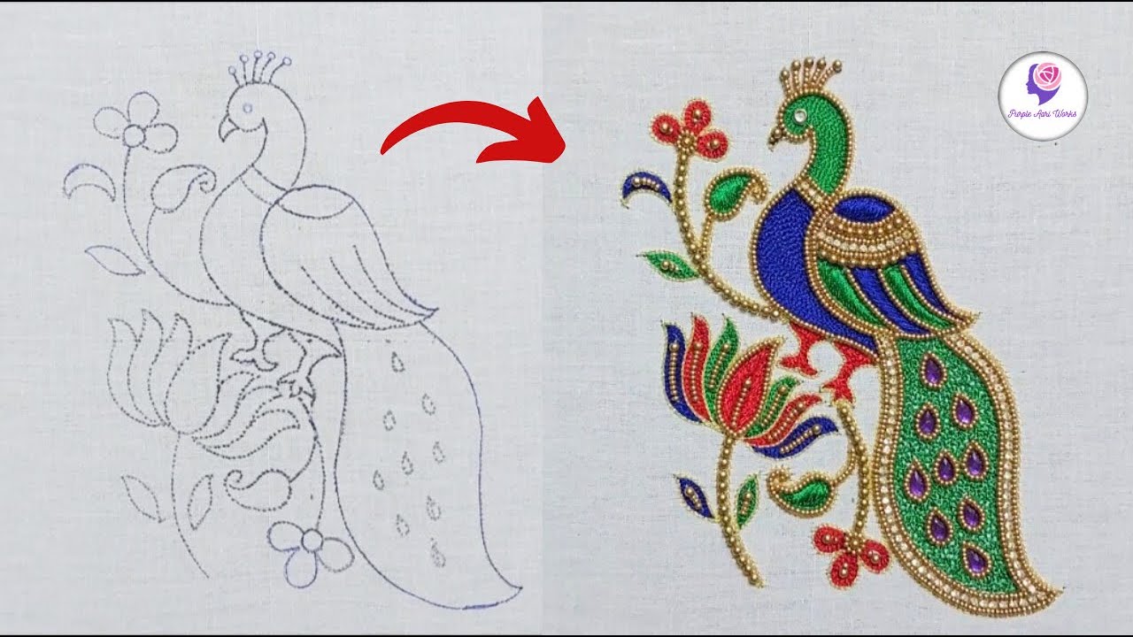 Peacock Aari work design Very easy
