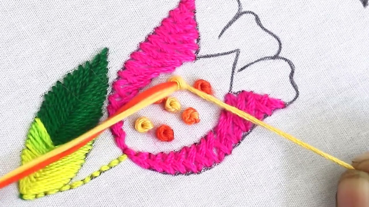🌺 Amazing Tulip Flower design Fantasia Embroidery | Hand embroidery | step by step stitching guide