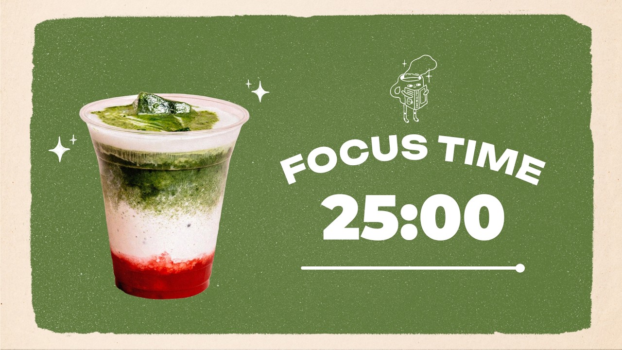 🍓 Study with Me | Strawberry Matcha Latte | 25/5 Timer | Chill Lo-fi 🎶 | 4 Hour Focus Session