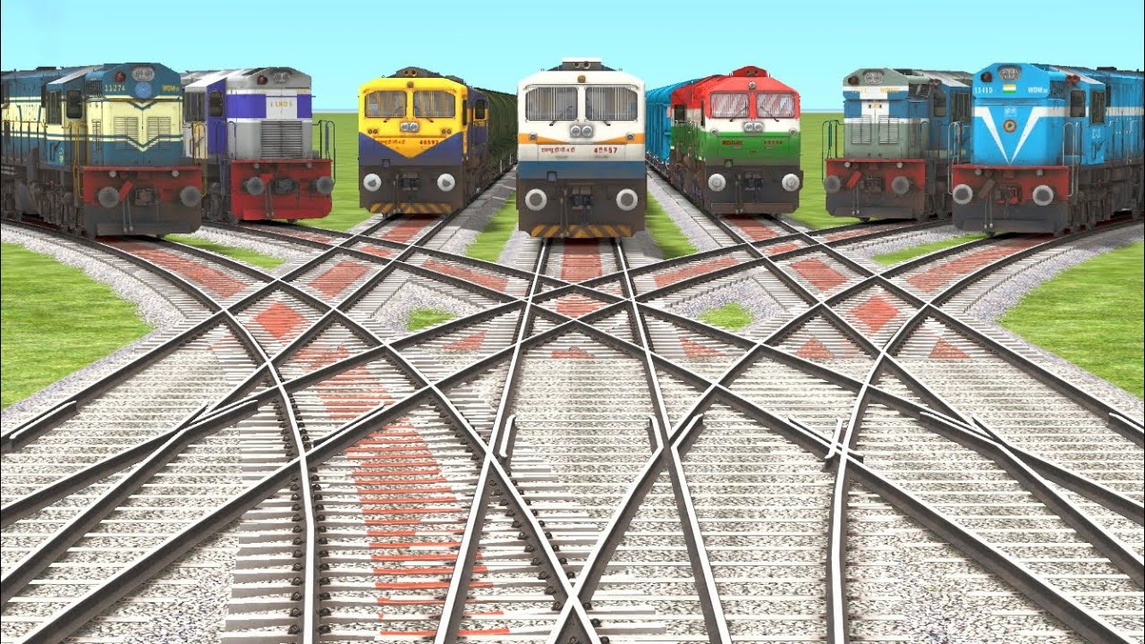 7 Trains Crossing On Bumpy Branched Forked Railroad | Forked Tracks | Train Simulator Classic 2023