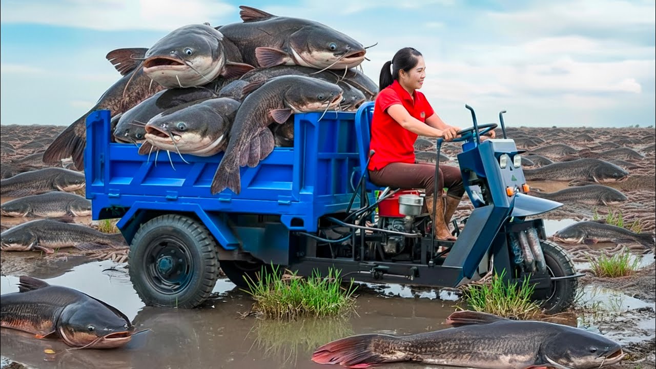 Harvesting 10 Tons Devil's Giant Catfish & Go to Market Sell | chasing catfish on the mudflats