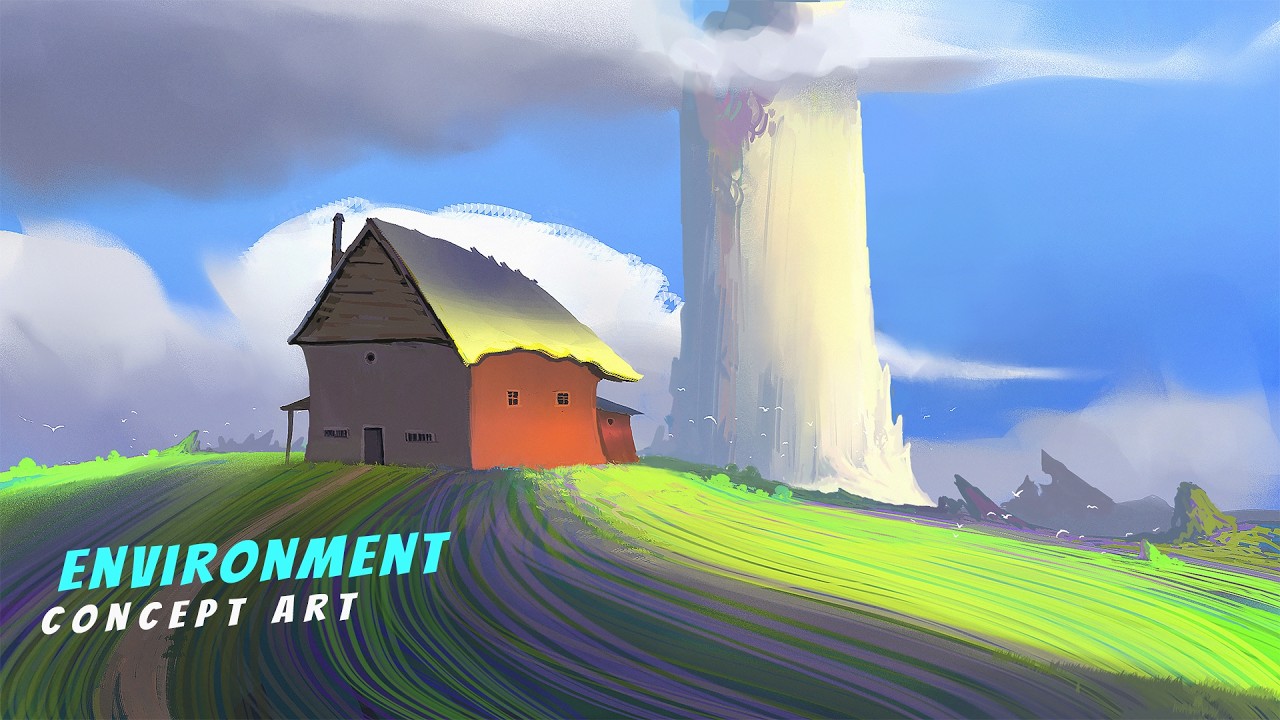 Environment Concept Art Green Field Landscape Digital Painting