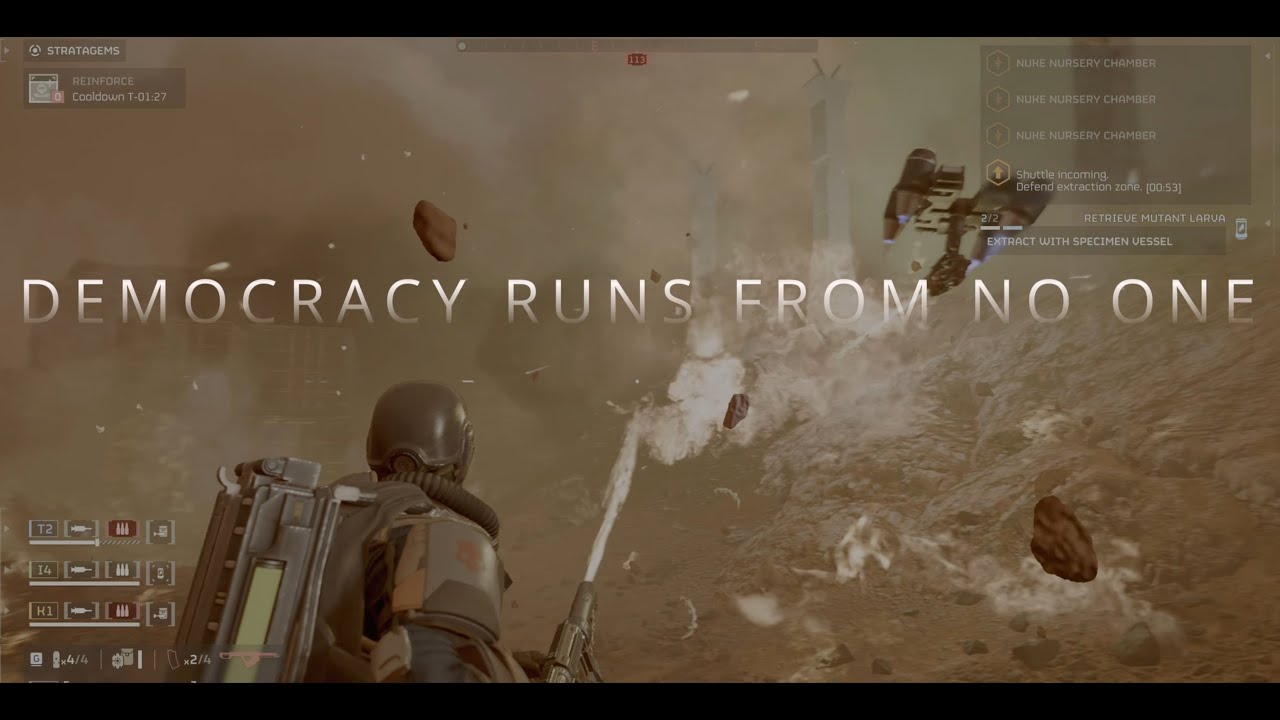 Helldivers 2 - Democracy runs from no one