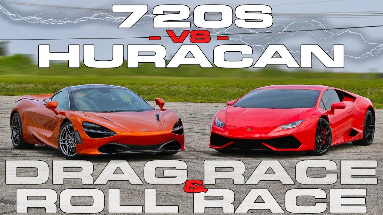 McLaren 720S vs Lamborghini Huracan LP610-4 1/2 Mile Drag and Roll Races