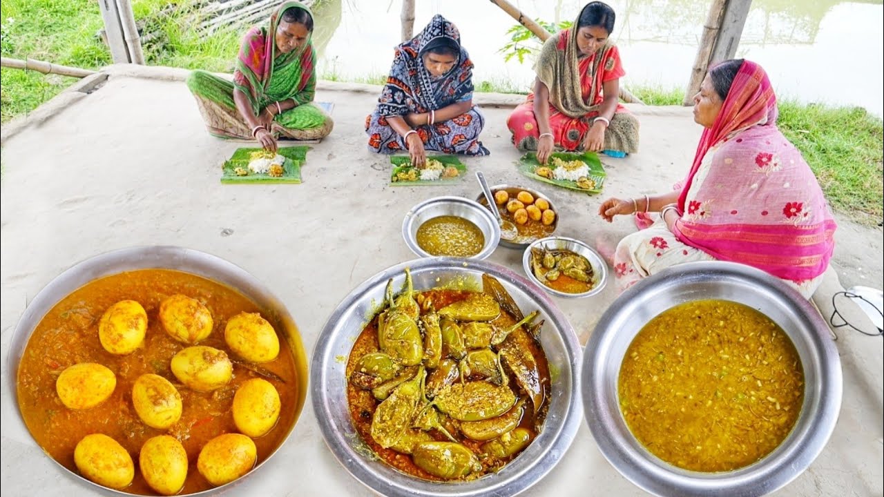 মায়ের হাতে ডিম পোস্ত, দই বেগুন রান্না সাথে মোচার ডাল রেসিপি || egg curry recipe