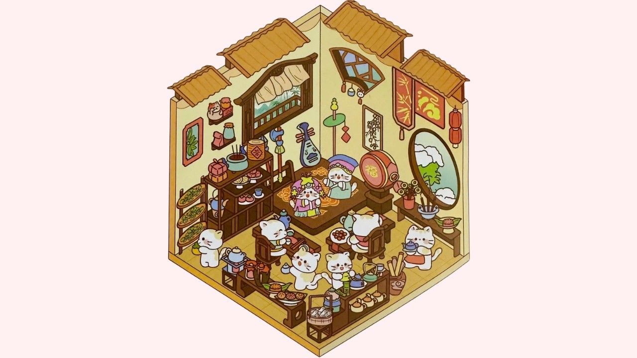 Tiny Oriental Tea House 3D Sticker Decorating ASMR