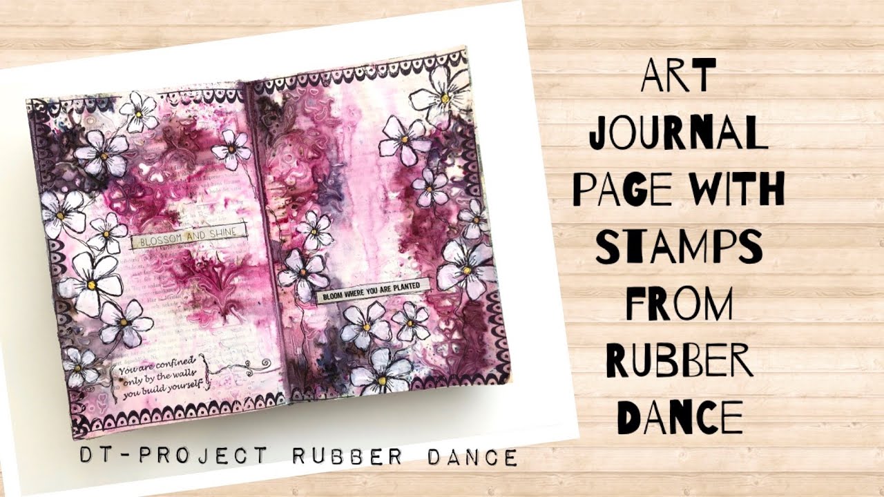 Art journaling page with Rubber Dance stamps - process video