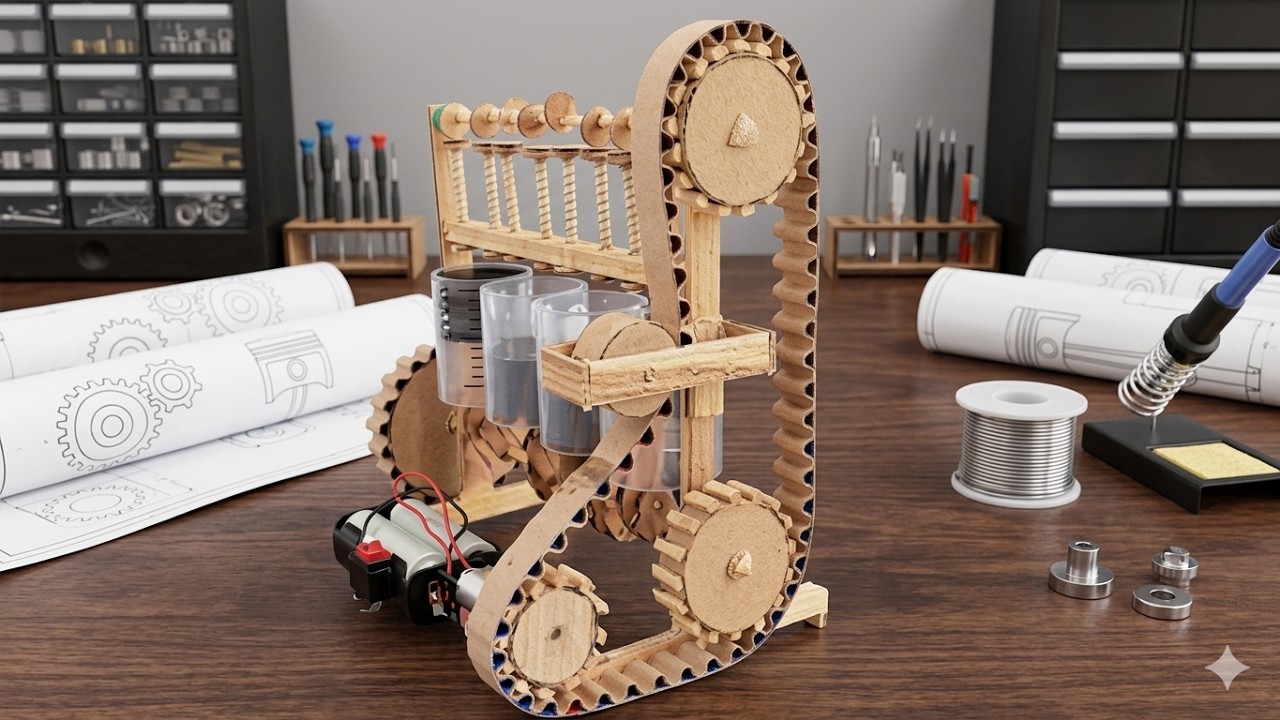 Как работает модель четырехцилиндрового двигателя - DIY из картона