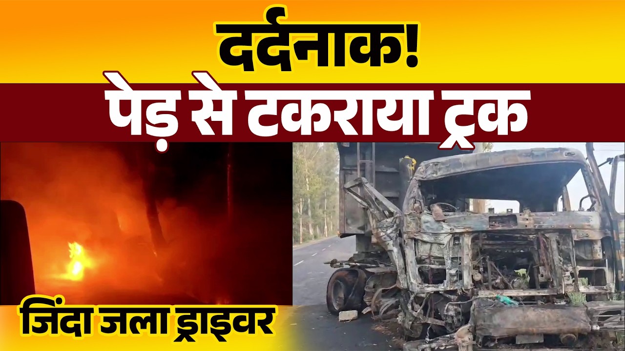 दर्दनाक हादसा! पेड़ से टकराने के बाद ट्रक में लगी आग, ड्राइवर जिंदा जला