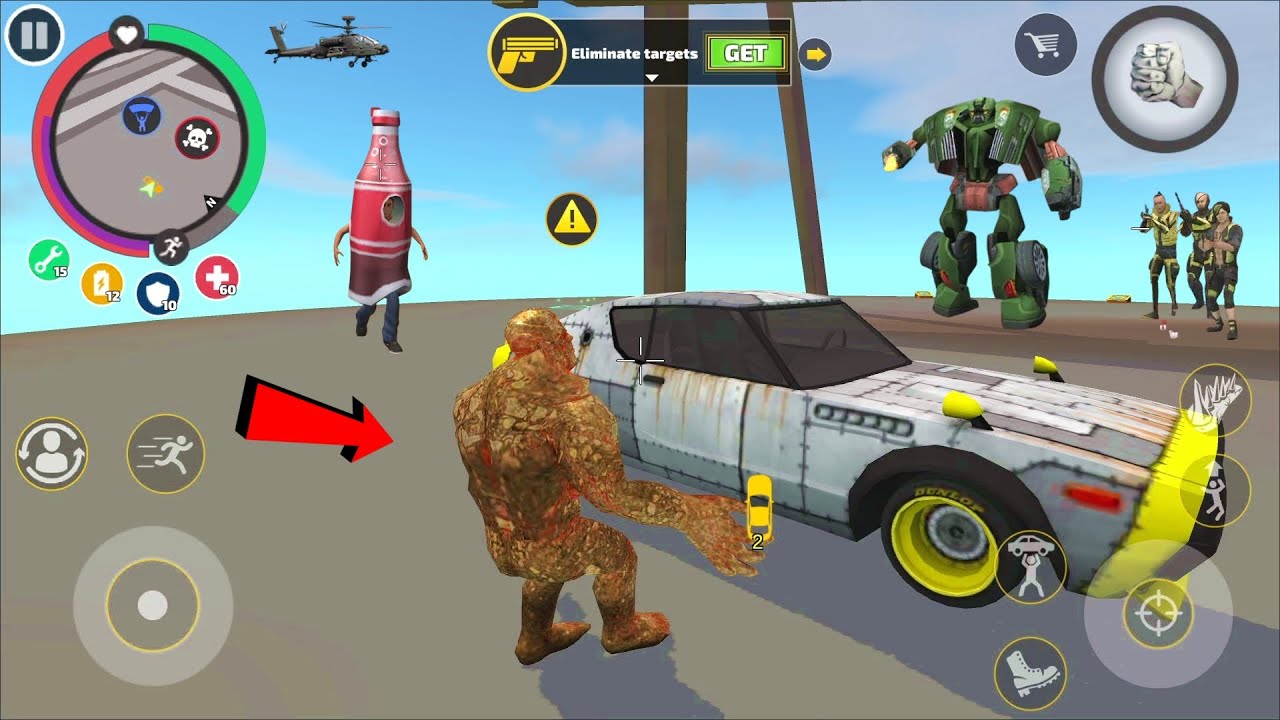 Rope Hero Vice Town - New Update 6.9.1 (Stone Giants Throw Roadster Car) Police and stone giants