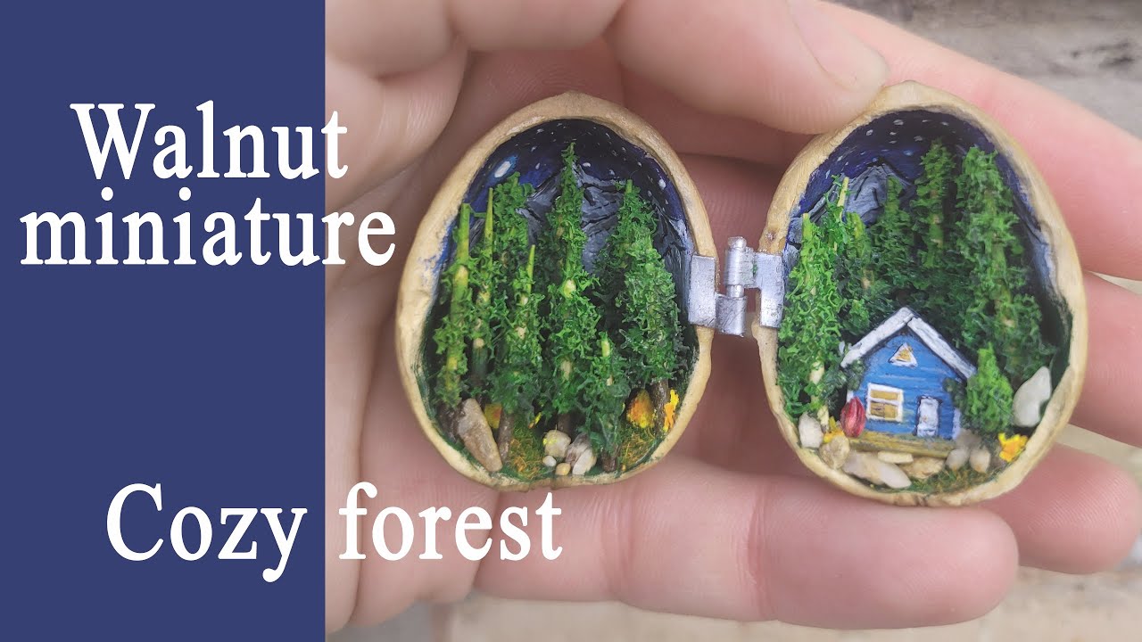 DIY Walnut miniature Cozy forest Miniature trees Мініатюра в горішку
