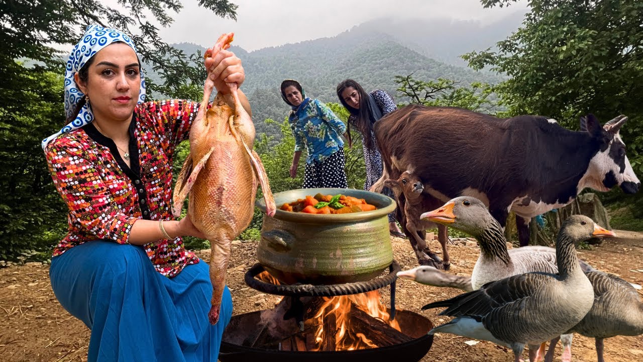 IRAN Nomadic Recipes :Roasted Whole Goose With Rice & neck Soup in Traditional way !